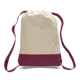 Large Cotton Canvas Sports Backpack (14'' W X 18'' H) 12 Oz-Backpack-Brand Your Tote-Natural-Maroon-Brand Your Tote