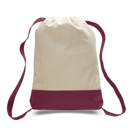 Large Cotton Canvas Sports Backpack (14'' W X 18'' H) 12 Oz-Backpack-Brand Your Tote-Natural-Maroon-Brand Your Tote