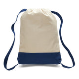 Large Cotton Canvas Sports Backpack (14'' W X 18'' H) 12 Oz-Backpack-Brand Your Tote-Natural-Navy Blue-Brand Your Tote