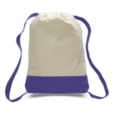 Large Cotton Canvas Sports Backpack (14'' W X 18'' H) 12 Oz-Backpack-Brand Your Tote-Natural-Purple-Brand Your Tote