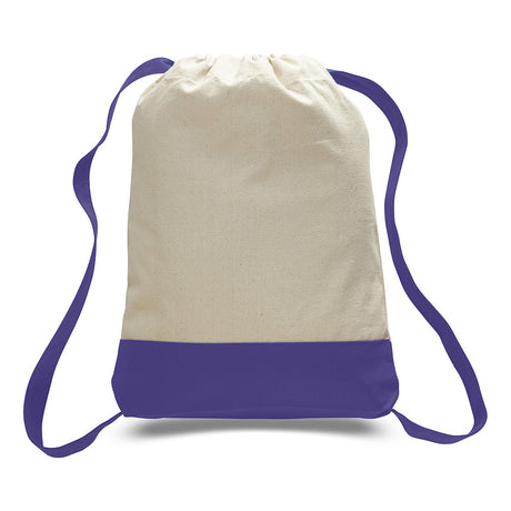 Large Cotton Canvas Sports Backpack (14'' W X 18'' H) 12 Oz-Backpack-Brand Your Tote-Natural-Purple-Brand Your Tote