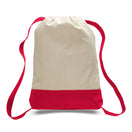 Large Cotton Canvas Sports Backpack (14'' W X 18'' H) 12 Oz-Backpack-Brand Your Tote-Natural-Red-Brand Your Tote