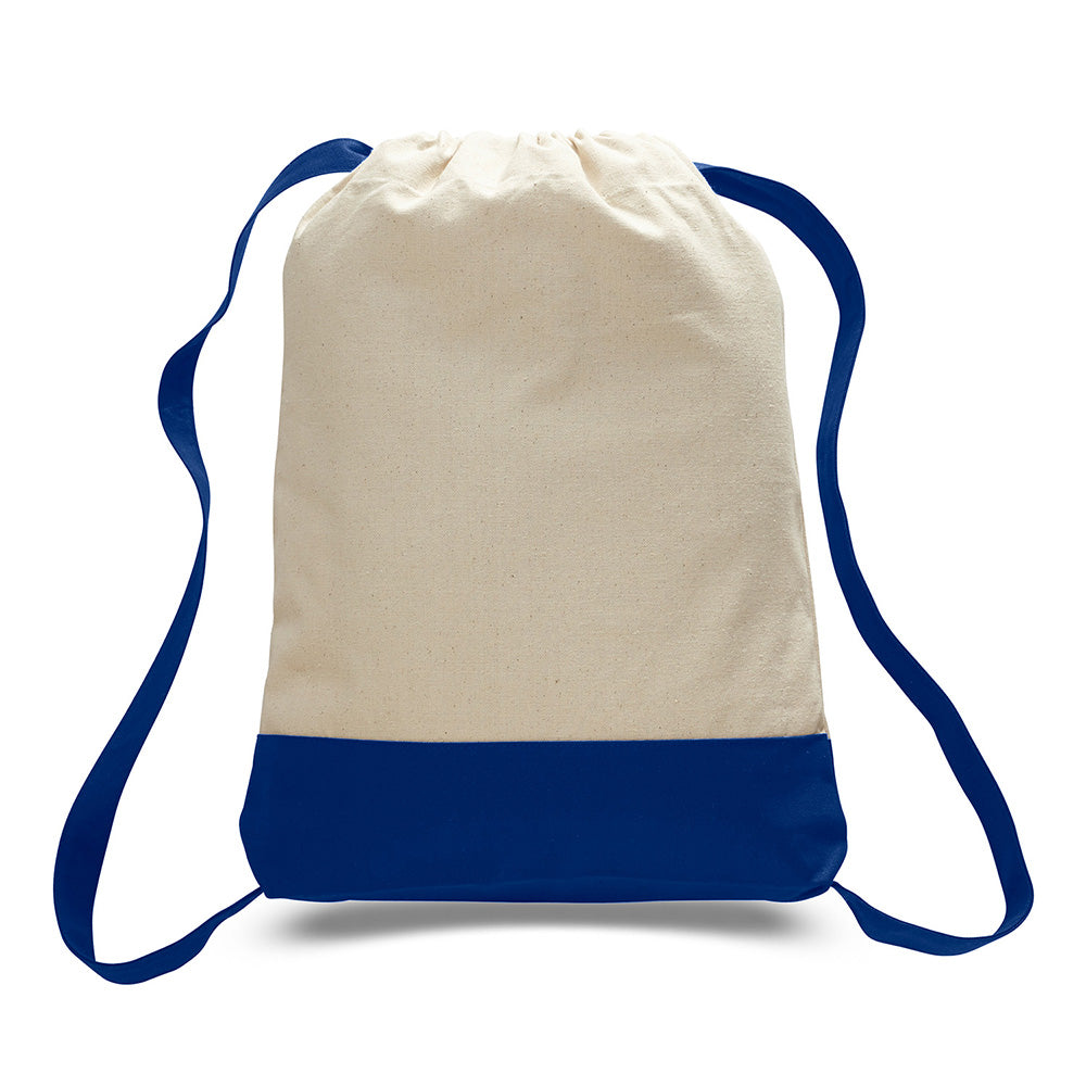 Large Cotton Canvas Sports Backpack (14'' W X 18'' H) 12 Oz-Backpack-Brand Your Tote-Natural-Royal Blue-Brand Your Tote