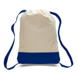 Large Cotton Canvas Sports Backpack (14'' W X 18'' H) 12 Oz-Backpack-Brand Your Tote-Natural-Royal Blue-Brand Your Tote