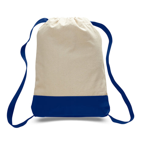 Large Cotton Canvas Sports Backpack (14'' W X 18'' H) 12 Oz-Backpack-Brand Your Tote-Natural-Royal Blue-Brand Your Tote