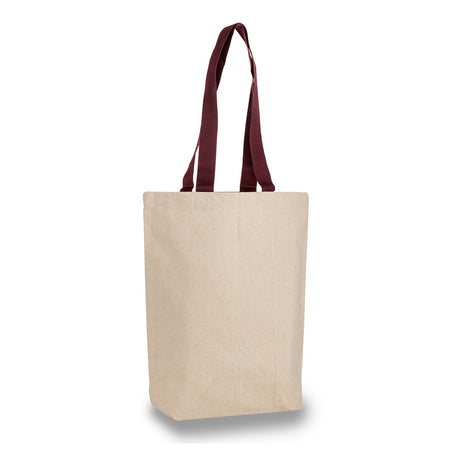 Large Cotton Canvas Tote Bag (15'' W X 16'' H) 12 Oz-Tote Bag-Brand Your Tote-Natural-Burgundy-Brand Your Tote