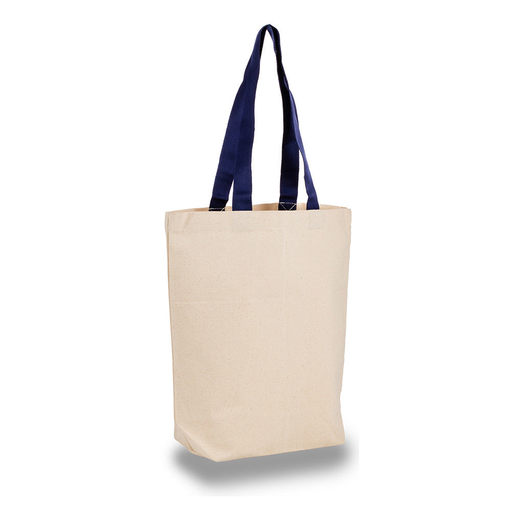 Large Cotton Canvas Tote Bag (15'' W X 16'' H) 12 Oz-Tote Bag-Brand Your Tote-Natural-Navy Blue-Brand Your Tote