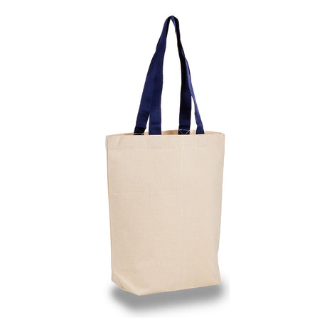 Large Cotton Canvas Tote Bag (15'' W X 16'' H) 12 Oz-Tote Bag-Brand Your Tote-Natural-Navy Blue-Brand Your Tote