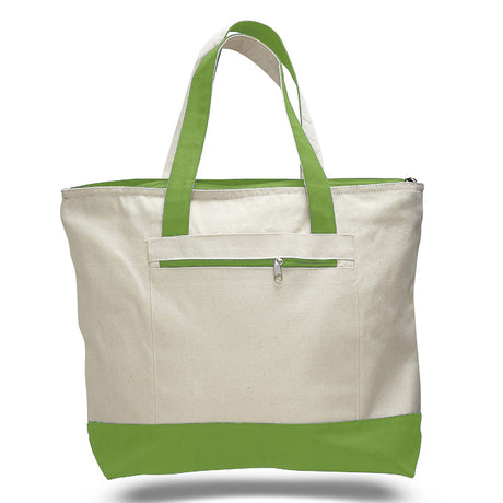 Large Cotton Canvas Tote Bag (18'' W X 14'' H) 12 Oz-Tote Bag-Brand Your Tote-Natural-Lime Green-Brand Your Tote