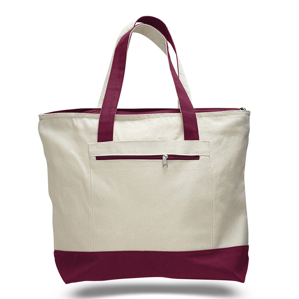 Large Cotton Canvas Tote Bag (18'' W X 14'' H) 12 Oz-Tote Bag-Brand Your Tote-Natural-Maroon-Brand Your Tote