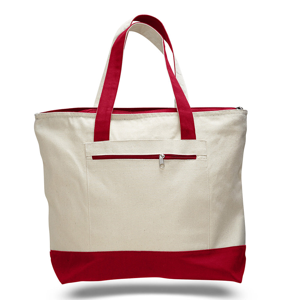 Large Cotton Canvas Tote Bag (18'' W X 14'' H) 12 Oz-Tote Bag-Brand Your Tote-Natural-Red-Brand Your Tote