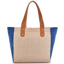 Large Cotton Canvas Tote Bag (21.25'' W X 13.4'' H) 18 Oz Cotton Side Panels/Jute Front&Back-Tote Bag-Brand Your Tote-Natural-Blue-Brand Your Tote