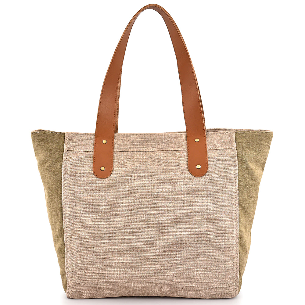 Large Cotton Canvas Tote Bag (21.25'' W X 13.4'' H) 18 Oz Cotton Side Panels/Jute Front&Back-Tote Bag-Brand Your Tote-Natural-Khaki-Brand Your Tote