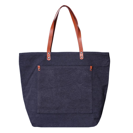 Large Dobby Cotton The Sands Tote Bag (17.32'' W X 13.77'' H) 14 Oz-Tote Bag-Brand Your Tote-Navy Blue-Brand Your Tote