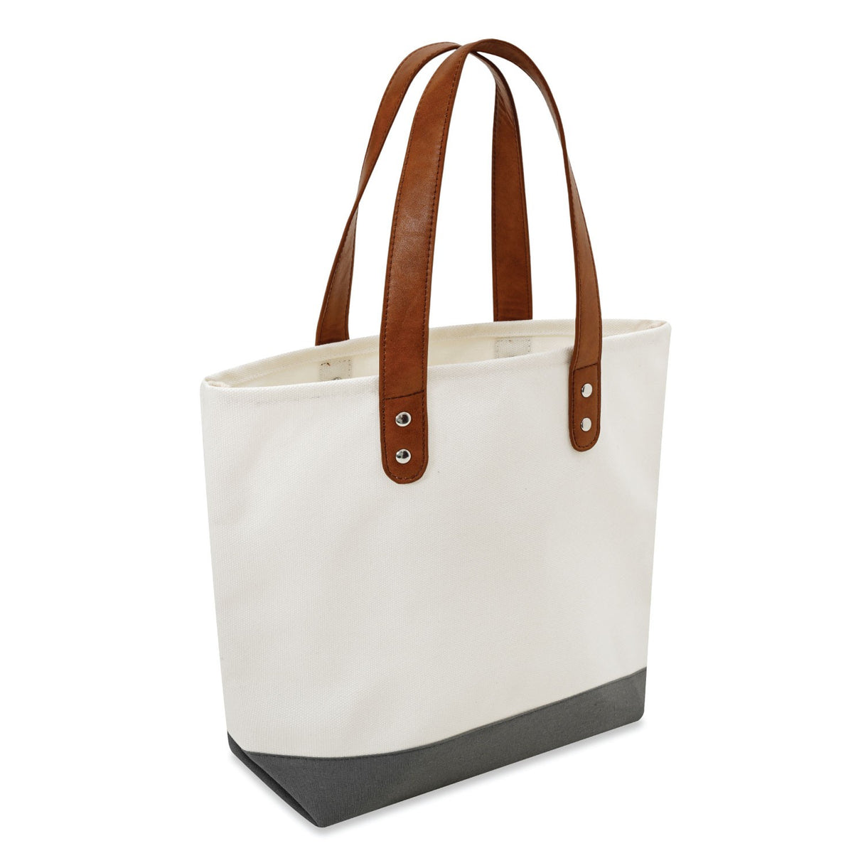 Medium Cotton Canvas Classic Leather Handle Tote Bag (15.75'' W X 12'' H) 18 Oz-Tote Bag-Brand Your Tote-Natural-Grey-Brand Your Tote