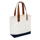 Medium Cotton Canvas Classic Leather Handle Tote Bag (15.75'' W X 12'' H) 18 Oz-Tote Bag-Brand Your Tote-Natural-Navy Blue-Brand Your Tote
