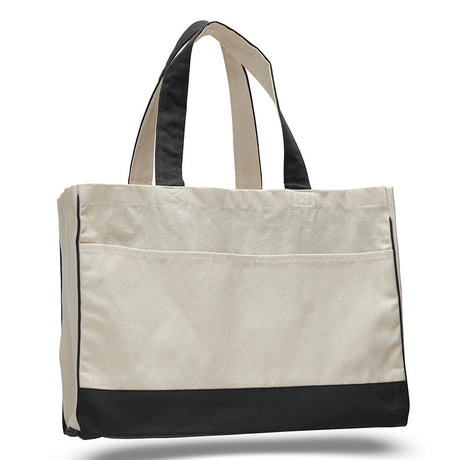 Medium Cotton Canvas Classy Tote Bag (17'' W X 13'' H) 12 Oz-Tote Bag-Brand Your Tote-Natural-Black-Brand Your Tote