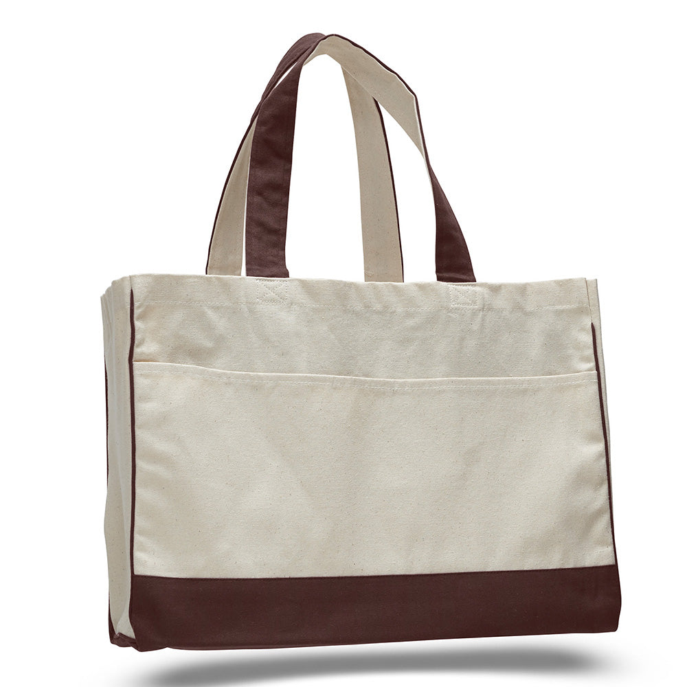 Medium Cotton Canvas Classy Tote Bag (17'' W X 13'' H) 12 Oz-Tote Bag-Brand Your Tote-Natural-Chocolate Brown-Brand Your Tote