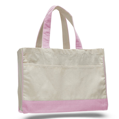 Medium Cotton Canvas Classy Tote Bag (17'' W X 13'' H) 12 Oz-Tote Bag-Brand Your Tote-Natural-Light Pink-Brand Your Tote