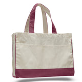 Medium Cotton Canvas Classy Tote Bag (17'' W X 13'' H) 12 Oz-Tote Bag-Brand Your Tote-Natural-Maroon-Brand Your Tote