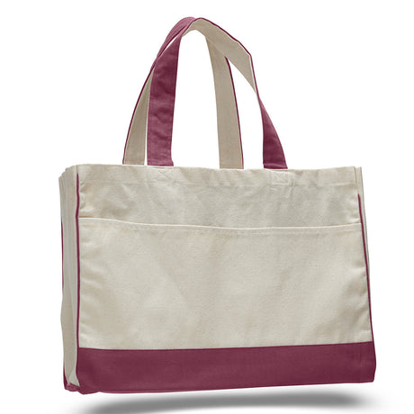 Medium Cotton Canvas Classy Tote Bag (17'' W X 13'' H) 12 Oz-Tote Bag-Brand Your Tote-Natural-Maroon-Brand Your Tote