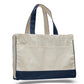 Medium Cotton Canvas Classy Tote Bag (17'' W X 13'' H) 12 Oz-Tote Bag-Brand Your Tote-Natural-Navy Blue-Brand Your Tote