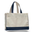 Medium Cotton Canvas Classy Tote Bag (17'' W X 13'' H) 12 Oz-Tote Bag-Brand Your Tote-Natural-Navy Blue-Brand Your Tote