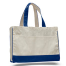Medium Cotton Canvas Classy Tote Bag (17'' W X 13'' H) 12 Oz-Tote Bag-Brand Your Tote-Natural-Royal Blue-Brand Your Tote
