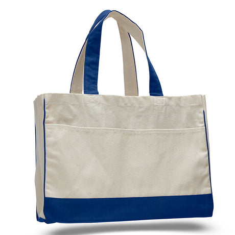 Medium Cotton Canvas Classy Tote Bag (17'' W X 13'' H) 12 Oz-Tote Bag-Brand Your Tote-Natural-Royal Blue-Brand Your Tote