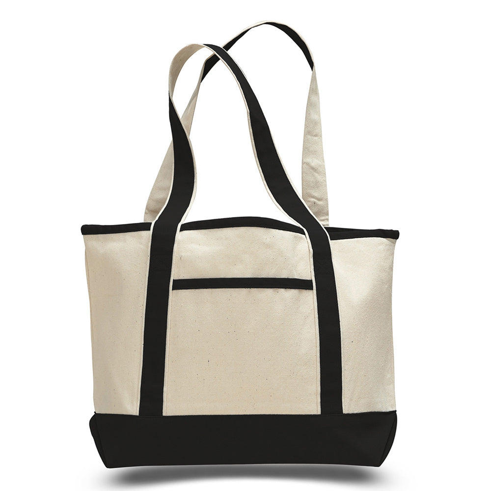 Medium Cotton Canvas Deluxe Shopping Tote Bag (18.5'' W X 12'' H) 12 Oz-Tote Bag-Brand Your Tote-Natural-Black-Brand Your Tote
