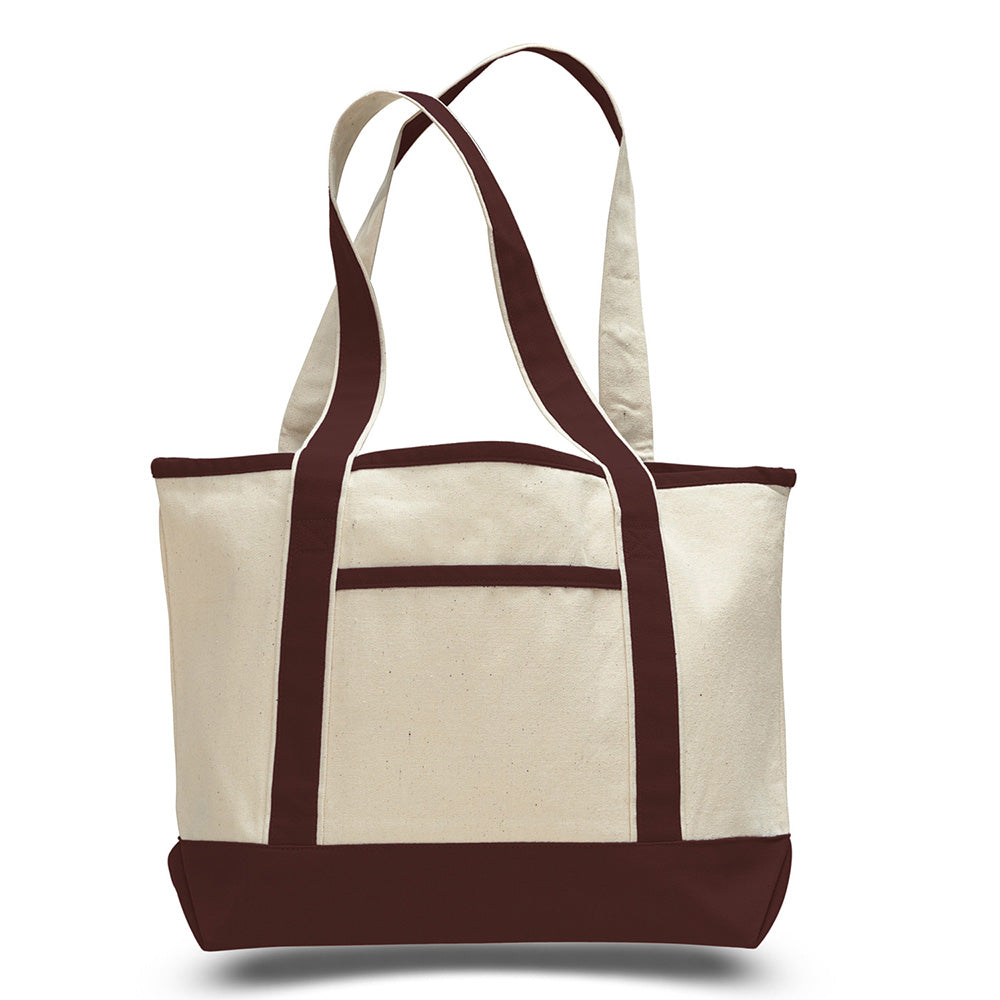 Medium Cotton Canvas Deluxe Shopping Tote Bag (18.5'' W X 12'' H) 12 Oz-Tote Bag-Brand Your Tote-Natural-Chocolate Brown-Brand Your Tote