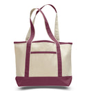 Medium Cotton Canvas Deluxe Shopping Tote Bag (18.5'' W X 12'' H) 12 Oz-Tote Bag-Brand Your Tote-Natural-Maroon-Brand Your Tote