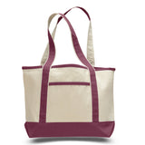 Medium Cotton Canvas Deluxe Shopping Tote Bag (18.5'' W X 12'' H) 12 Oz-Tote Bag-Brand Your Tote-Natural-Maroon-Brand Your Tote