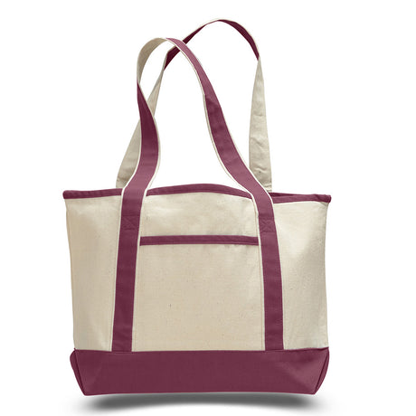 Medium Cotton Canvas Deluxe Shopping Tote Bag (18.5'' W X 12'' H) 12 Oz-Tote Bag-Brand Your Tote-Natural-Maroon-Brand Your Tote