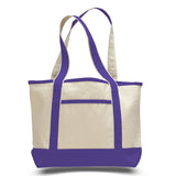 Medium Cotton Canvas Deluxe Shopping Tote Bag (18.5'' W X 12'' H) 12 Oz-Tote Bag-Brand Your Tote-Natural-Purple-Brand Your Tote
