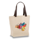 Medium Cotton Canvas Faux Leather Handle Tote Bag (16'' W X 13'' H) 12 Oz-Tote Bag-Brand Your Tote-Natural-Brown-Brand Your Tote