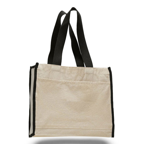 Medium Cotton Canvas Gusset Tote Bag (14'' W X 12'' H) 12 Oz-Tote Bag-Brand Your Tote-Natural-Black-Brand Your Tote
