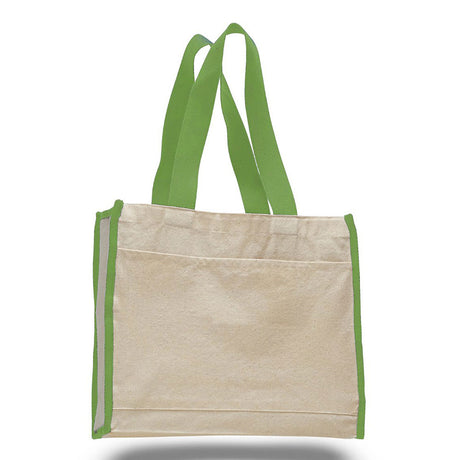 Medium Cotton Canvas Gusset Tote Bag (14'' W X 12'' H) 12 Oz-Tote Bag-Brand Your Tote-Natural-Lime Green-Brand Your Tote