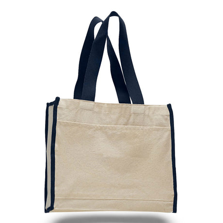 Medium Cotton Canvas Gusset Tote Bag (14'' W X 12'' H) 12 Oz-Tote Bag-Brand Your Tote-Natural-Navy Blue-Brand Your Tote