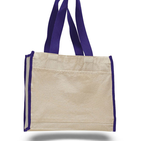 Medium Cotton Canvas Gusset Tote Bag (14'' W X 12'' H) 12 Oz-Tote Bag-Brand Your Tote-Natural-Purple-Brand Your Tote