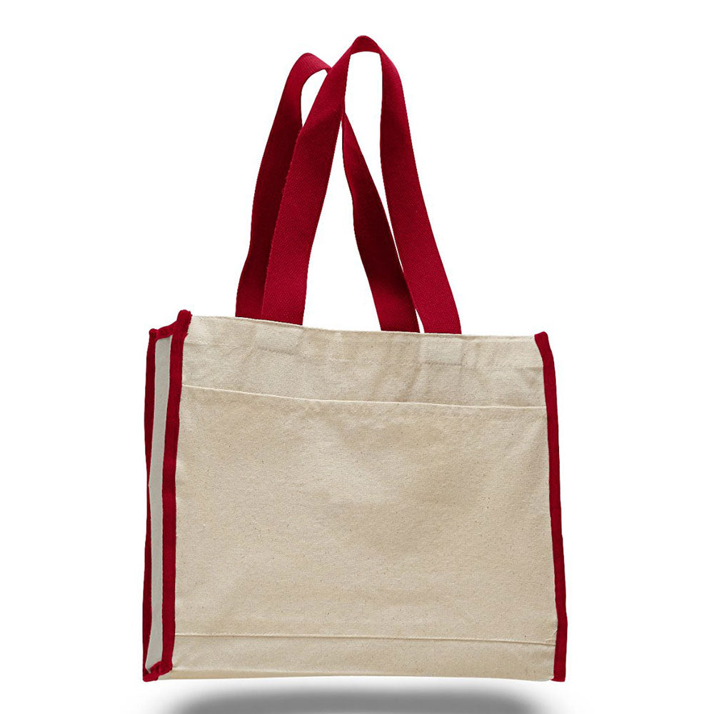 Medium Cotton Canvas Gusset Tote Bag (14'' W X 12'' H) 12 Oz-Tote Bag-Brand Your Tote-Natural-Red-Brand Your Tote