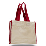 Medium Cotton Canvas Gusset Tote Bag (14'' W X 12'' H) 12 Oz-Tote Bag-Brand Your Tote-Natural-Red-Brand Your Tote