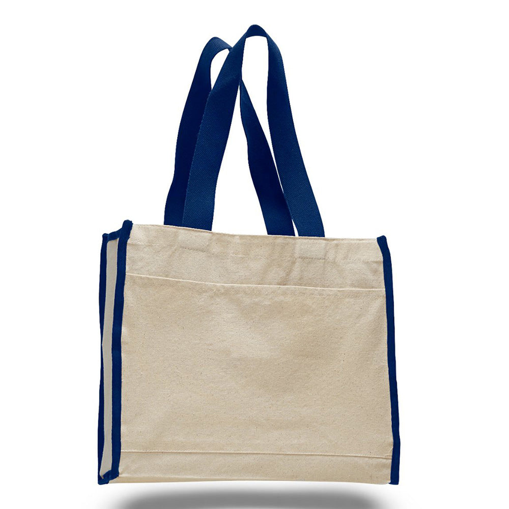 Medium Cotton Canvas Gusset Tote Bag (14'' W X 12'' H) 12 Oz-Tote Bag-Brand Your Tote-Natural-Royal Blue-Brand Your Tote