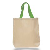Medium Cotton Canvas Promo Tote Bag (15'' W X 15'' H) 12 Oz-Tote Bag-Brand Your Tote-Natural-Lime Green-Brand Your Tote