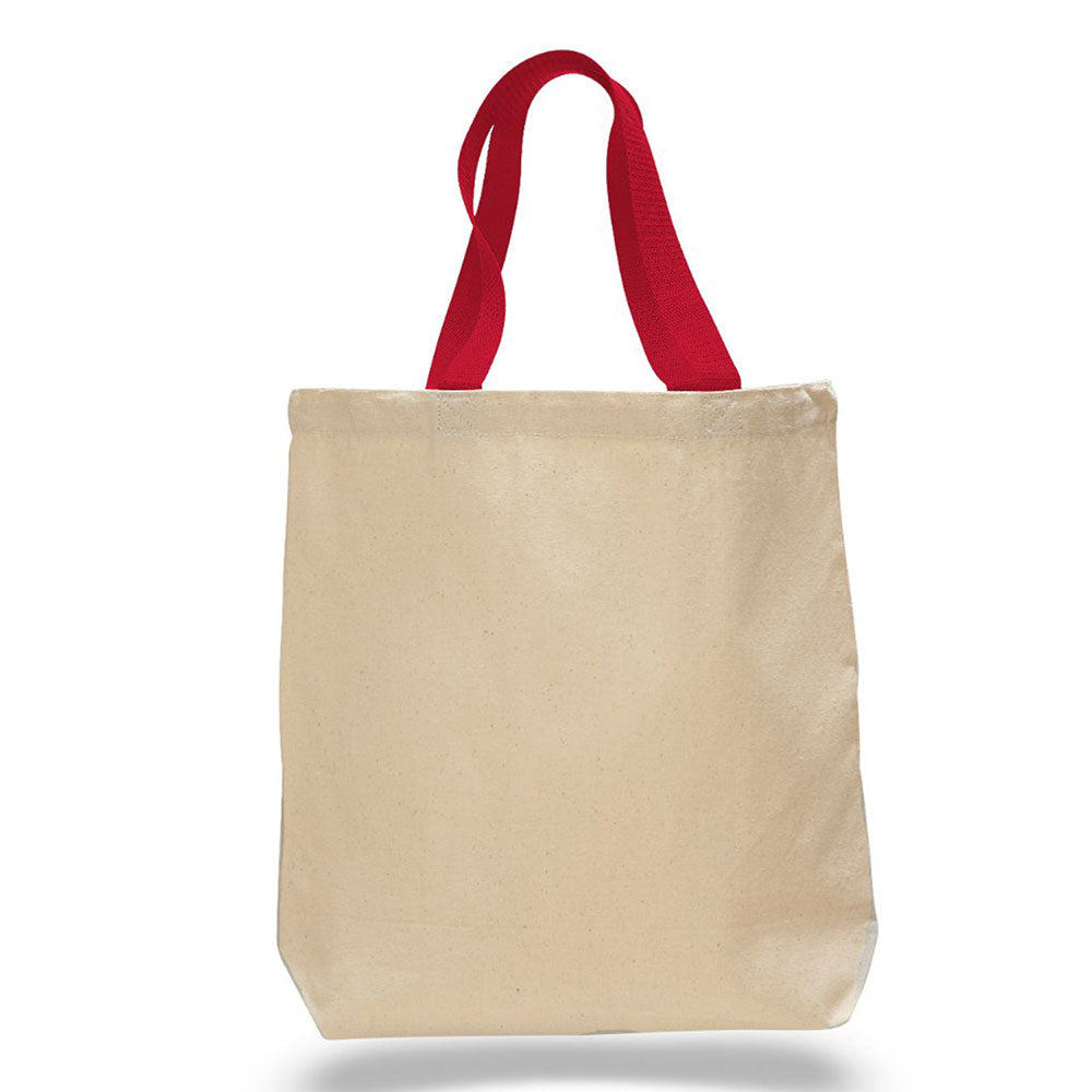Medium Cotton Canvas Promo Tote Bag (15'' W X 15'' H) 12 Oz-Tote Bag-Brand Your Tote-Natural-Red-Brand Your Tote