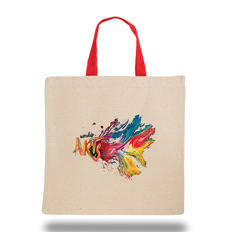 Medium Cotton Canvas Tote Bag (14'' W X 14'' H) 10 Oz-Tote Bag-Brand Your Tote-Natural-Red-Brand Your Tote