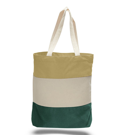Medium Cotton Canvas Tri Color Bag (15'' W X 15'' H) 12 Oz-Bag-Brand Your Tote-Forest Green-Natural-Khaki-Brand Your Tote