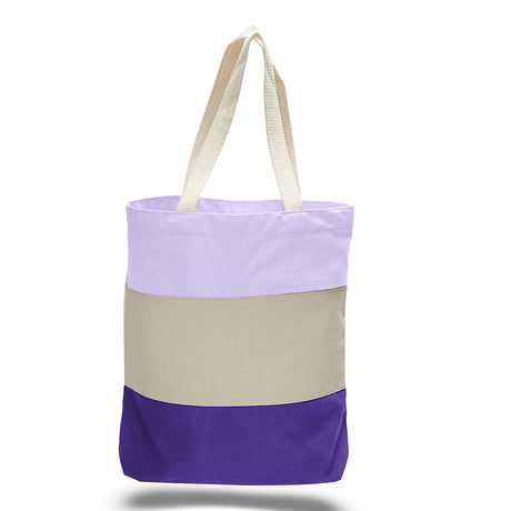 Medium Cotton Canvas Tri Color Bag (15'' W X 15'' H) 12 Oz-Bag-Brand Your Tote-Purple-Natural-Lavender-Brand Your Tote