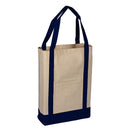 Medium Cotton Canvas Two Tone Deluxe Tote Bag (14'' W X 16'' H) 12 Oz-Tote Bag-Brand Your Tote-Natural-Navy Blue-Brand Your Tote
