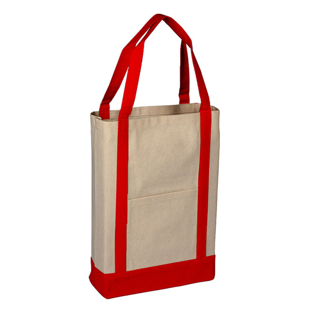 Medium Cotton Canvas Two Tone Deluxe Tote Bag (14'' W X 16'' H) 12 Oz-Tote Bag-Brand Your Tote-Natural-Red-Brand Your Tote